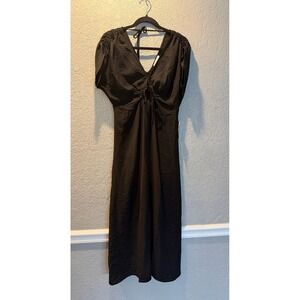 Socialite Black Textured V-Neck Tie Front Cutout Midi Dress WDR120860-NR Mens S